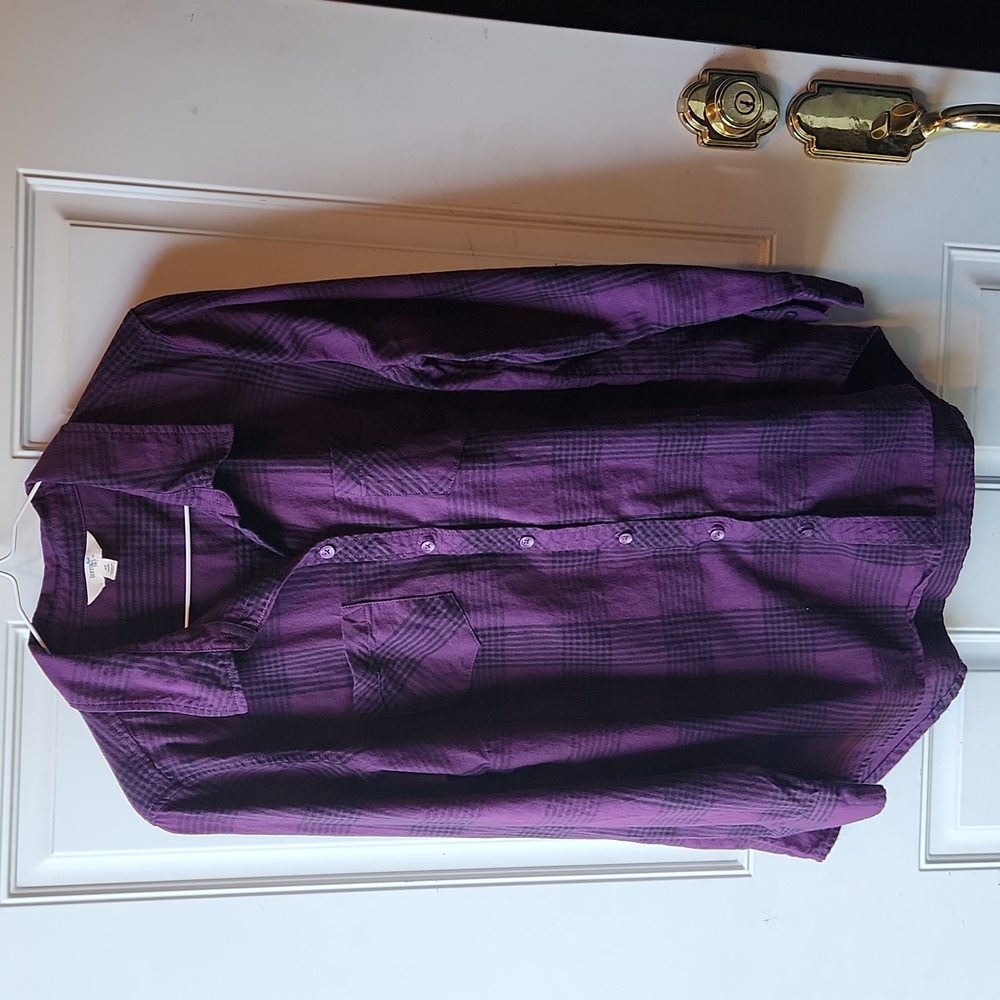 Terra & Sky Lightweight 100% Cotton Button Front Shirt Size 14W Purple/Black